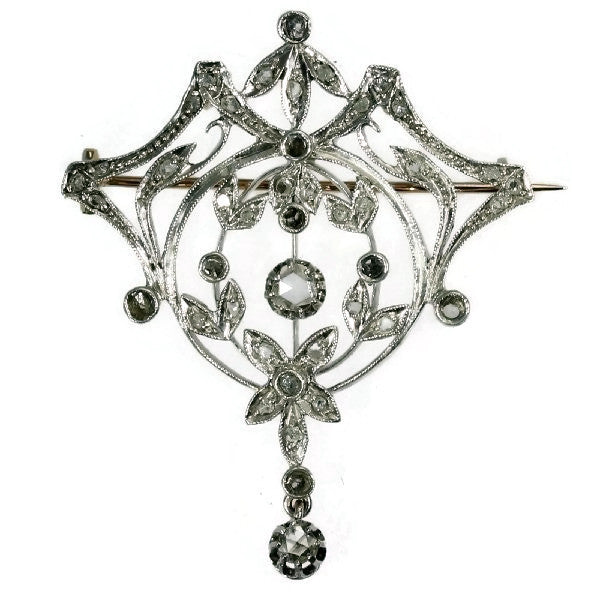 Antique Belle Epoque Diamond Brooch Pendant, 18ct Gold and Silver