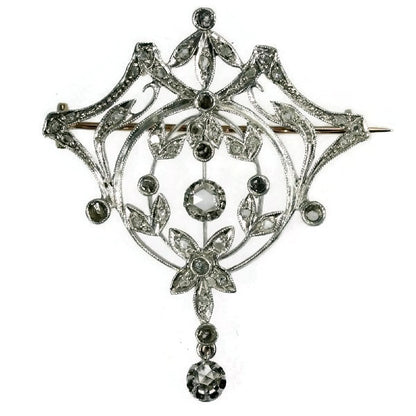 Antique Belle Epoque Diamond Brooch Pendant, 18ct Gold and Silver