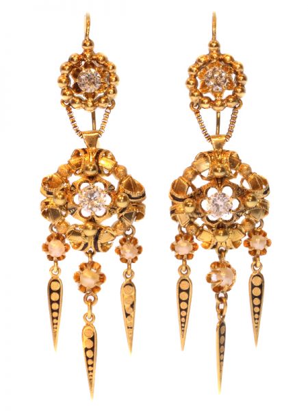 Antique Victorian Gold and Diamond Brooch and Earrings Suite