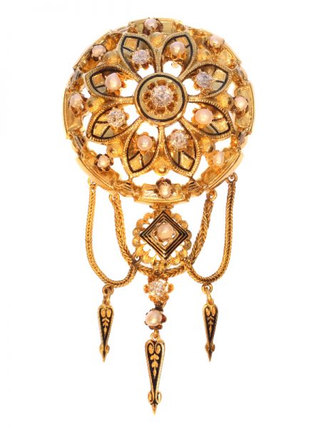 Antique Victorian Gold and Diamond Brooch and Earrings Suite