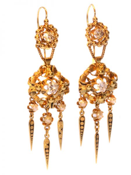 Antique Victorian Gold and Diamond Brooch and Earrings Suite