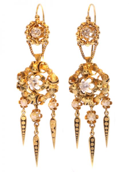 Antique Victorian Gold and Diamond Brooch and Earrings Suite