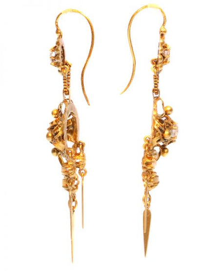 Antique Victorian Gold and Diamond Brooch and Earrings Suite