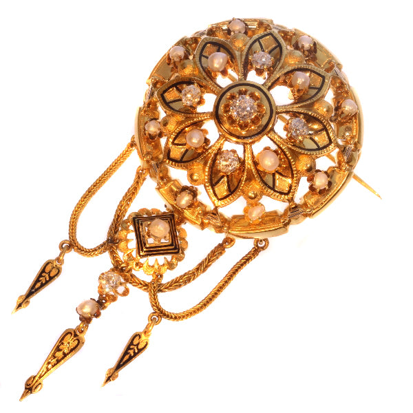 Antique Victorian Gold and Diamond Brooch and Earrings Suite