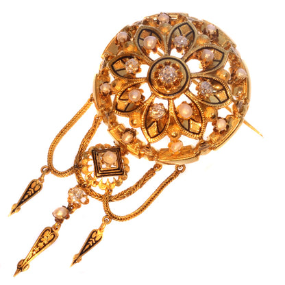 Antique Victorian Gold and Diamond Brooch and Earrings Suite