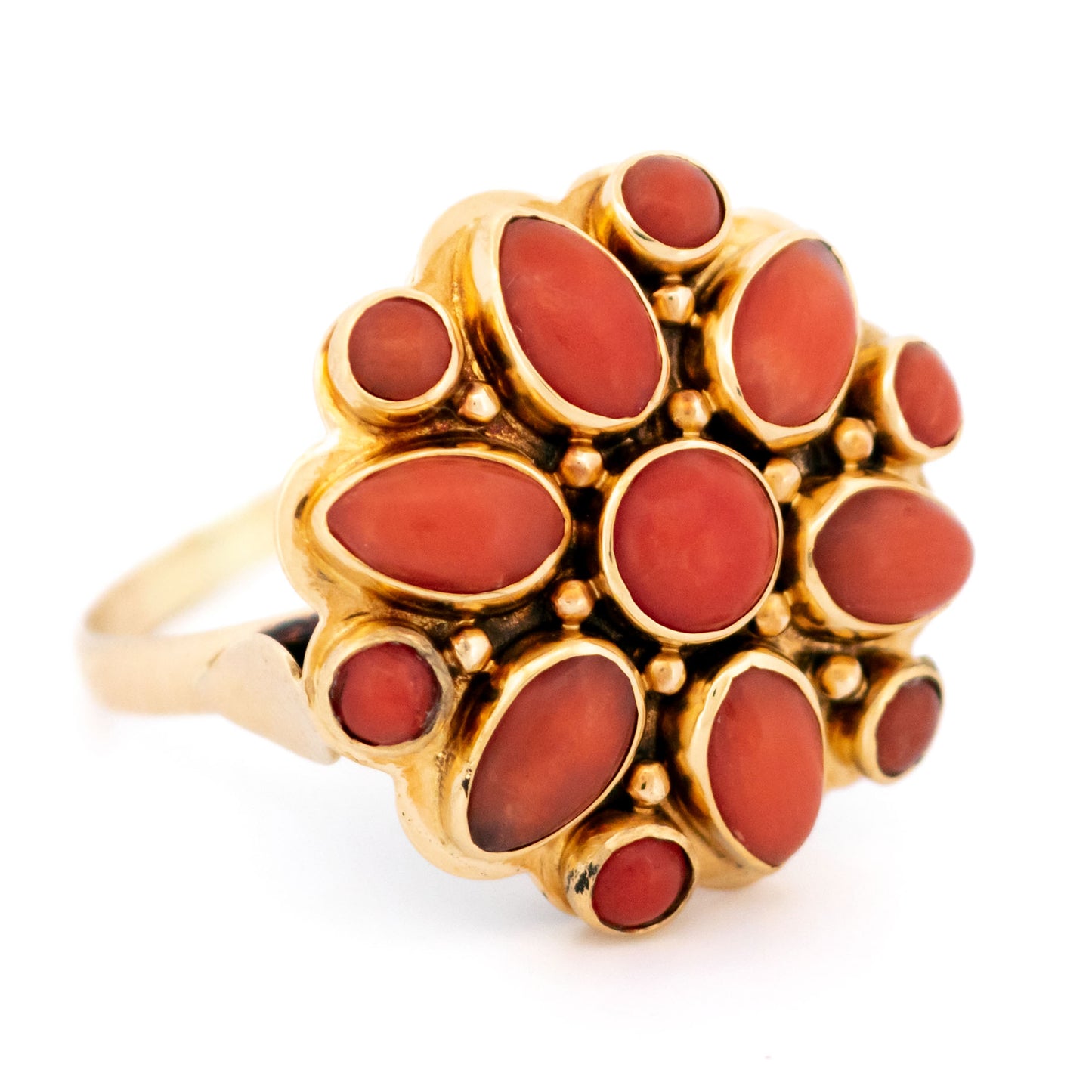 Vintage 14 Carat Yellow Gold Coral Flower Cluster Ring