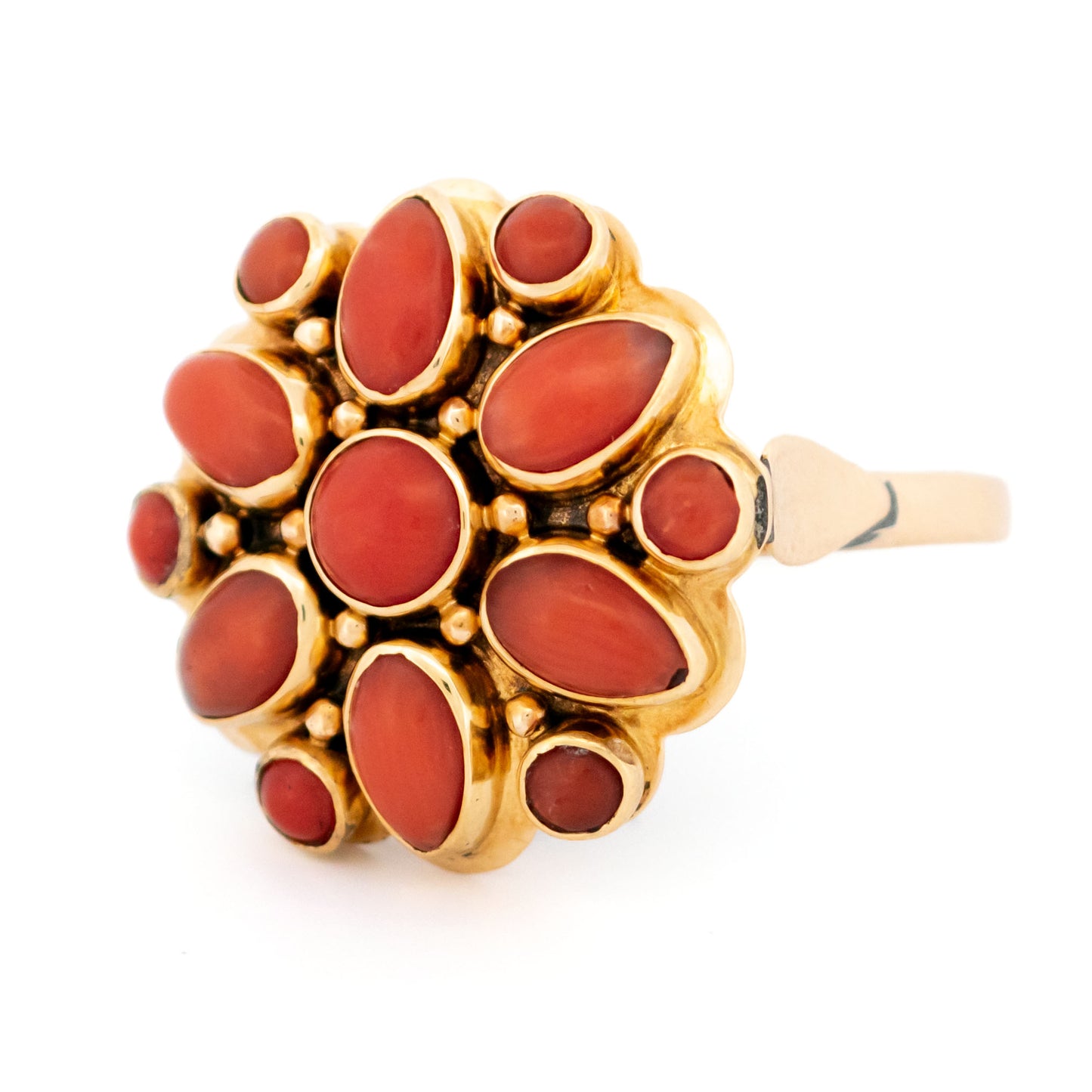 Vintage 14 Carat Yellow Gold Coral Flower Cluster Ring