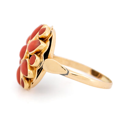 Vintage 14 Carat Yellow Gold Coral Flower Cluster Ring