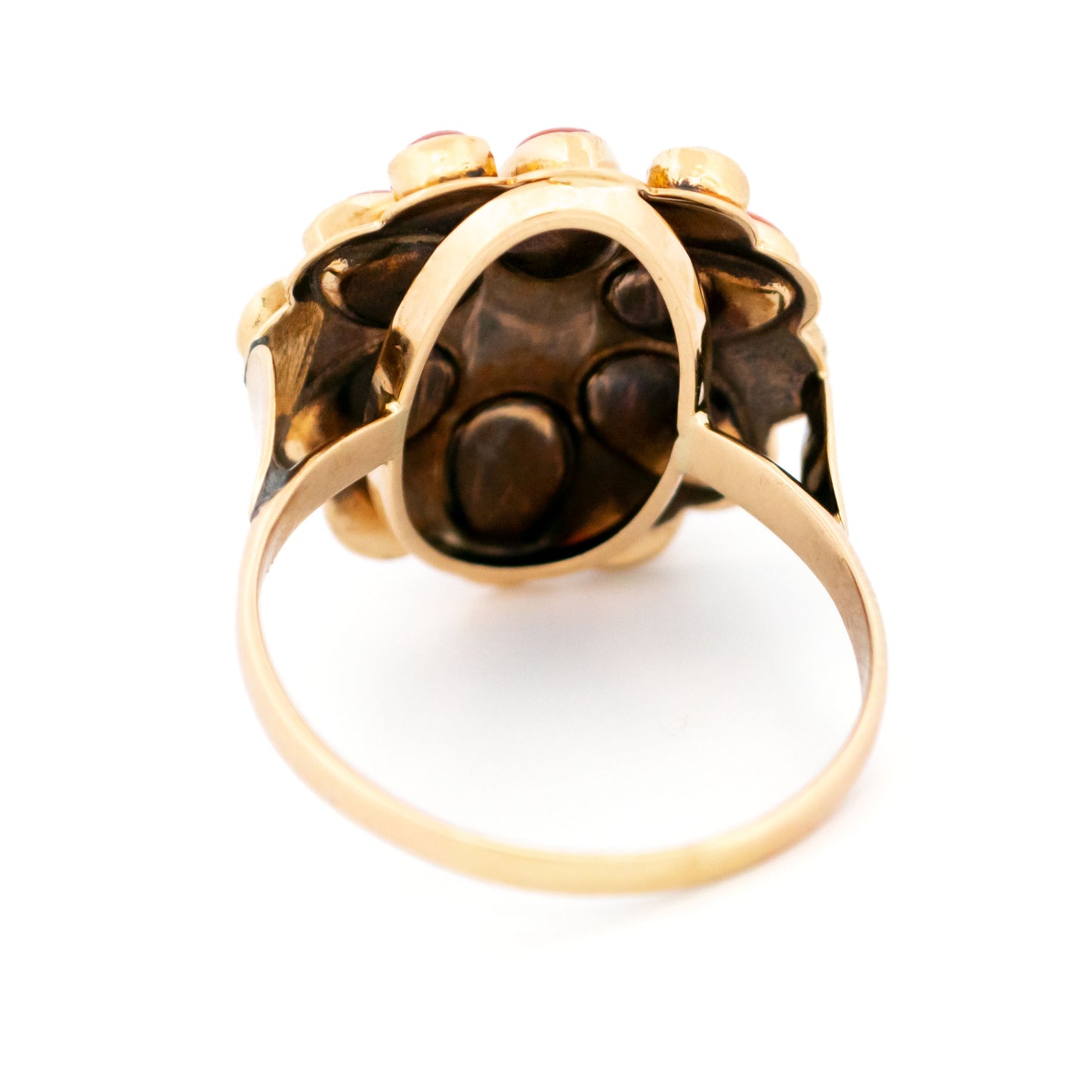 Vintage 14 Carat Yellow Gold Coral Flower Cluster Ring