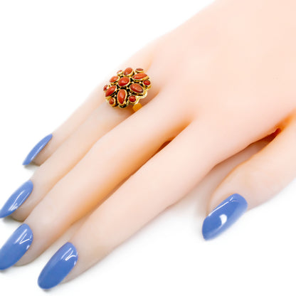 Vintage 14 Carat Yellow Gold Coral Flower Cluster Ring