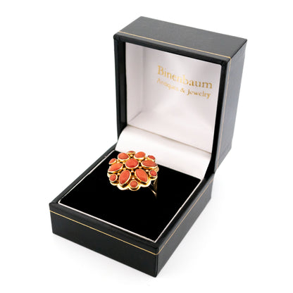 Vintage 14 Carat Yellow Gold Coral Flower Cluster Ring