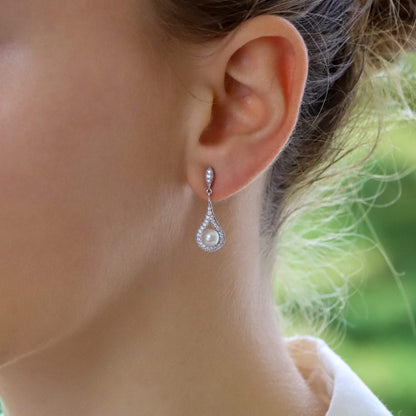Pearl and Diamond Cluster Drop Earrings in 18ct White Gold