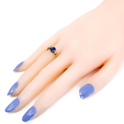 Vintage 14 Carat Yellow Gold, Silver, Sapphire and Diamond Three Stone Ring