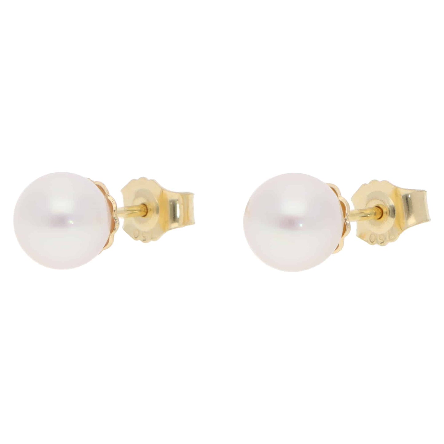 Modern 8mm Akoya Pearl Stud Earrings in Yellow Gold