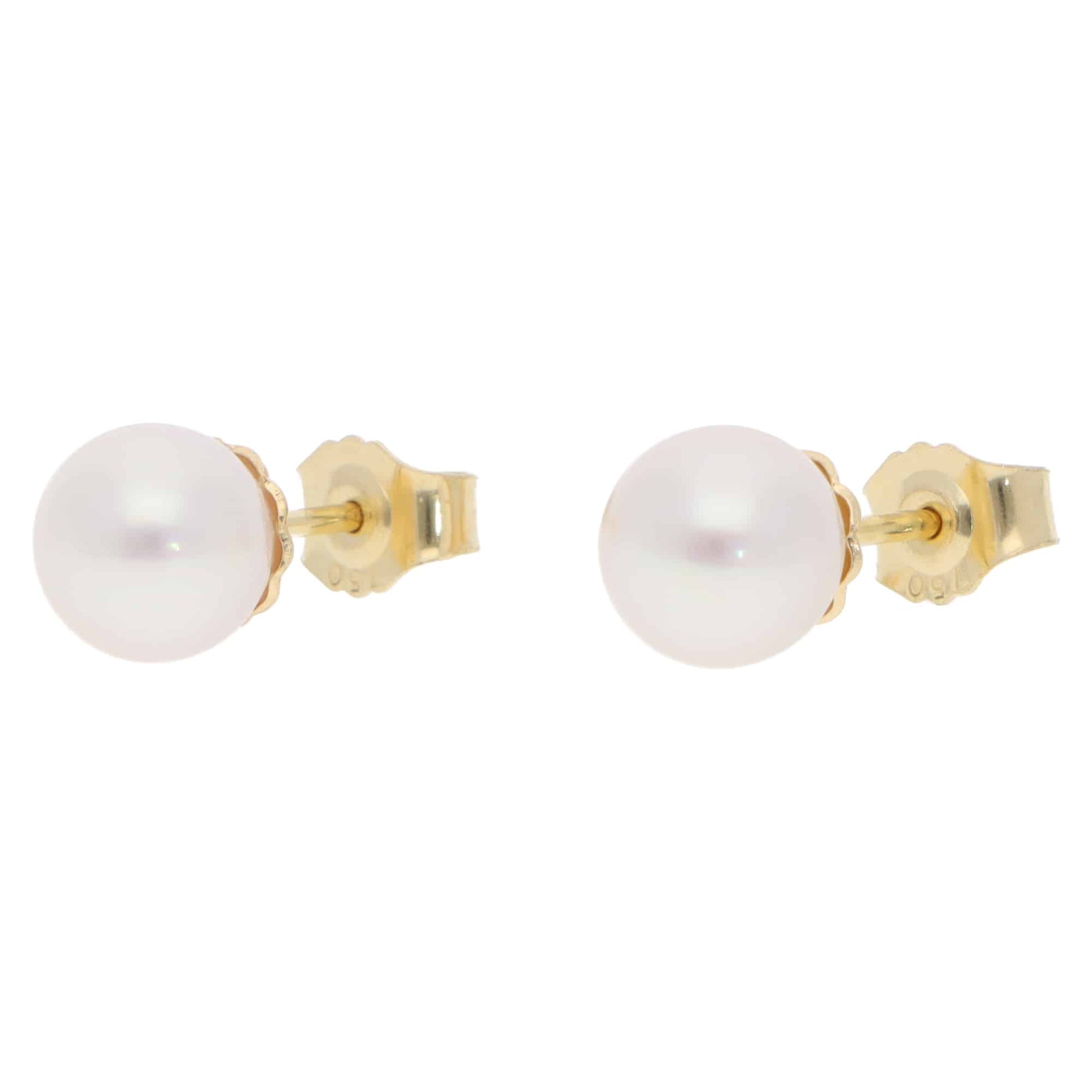 Modern 8mm Akoya Pearl Stud Earrings in Yellow Gold