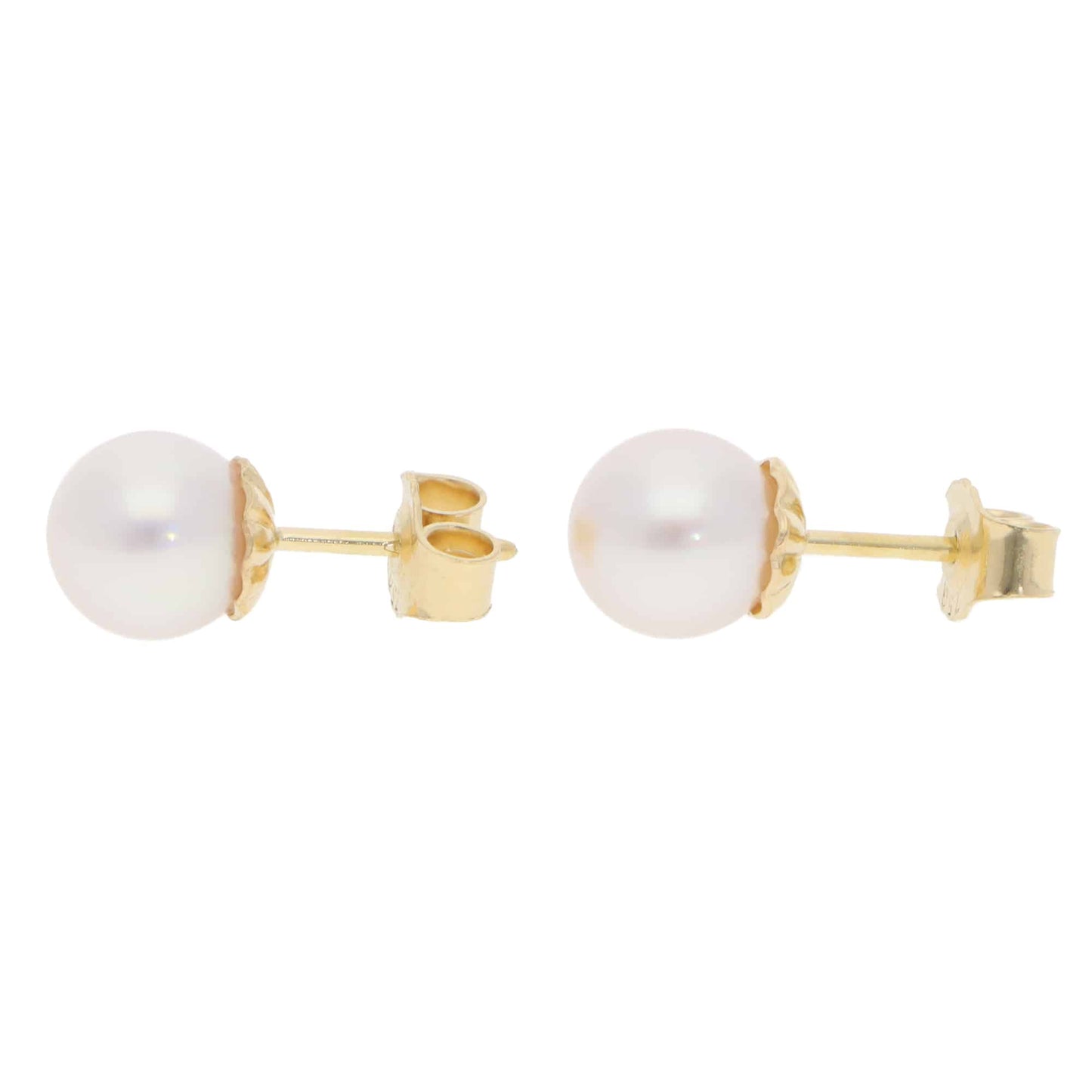 Modern 8mm Akoya Pearl Stud Earrings in Yellow Gold