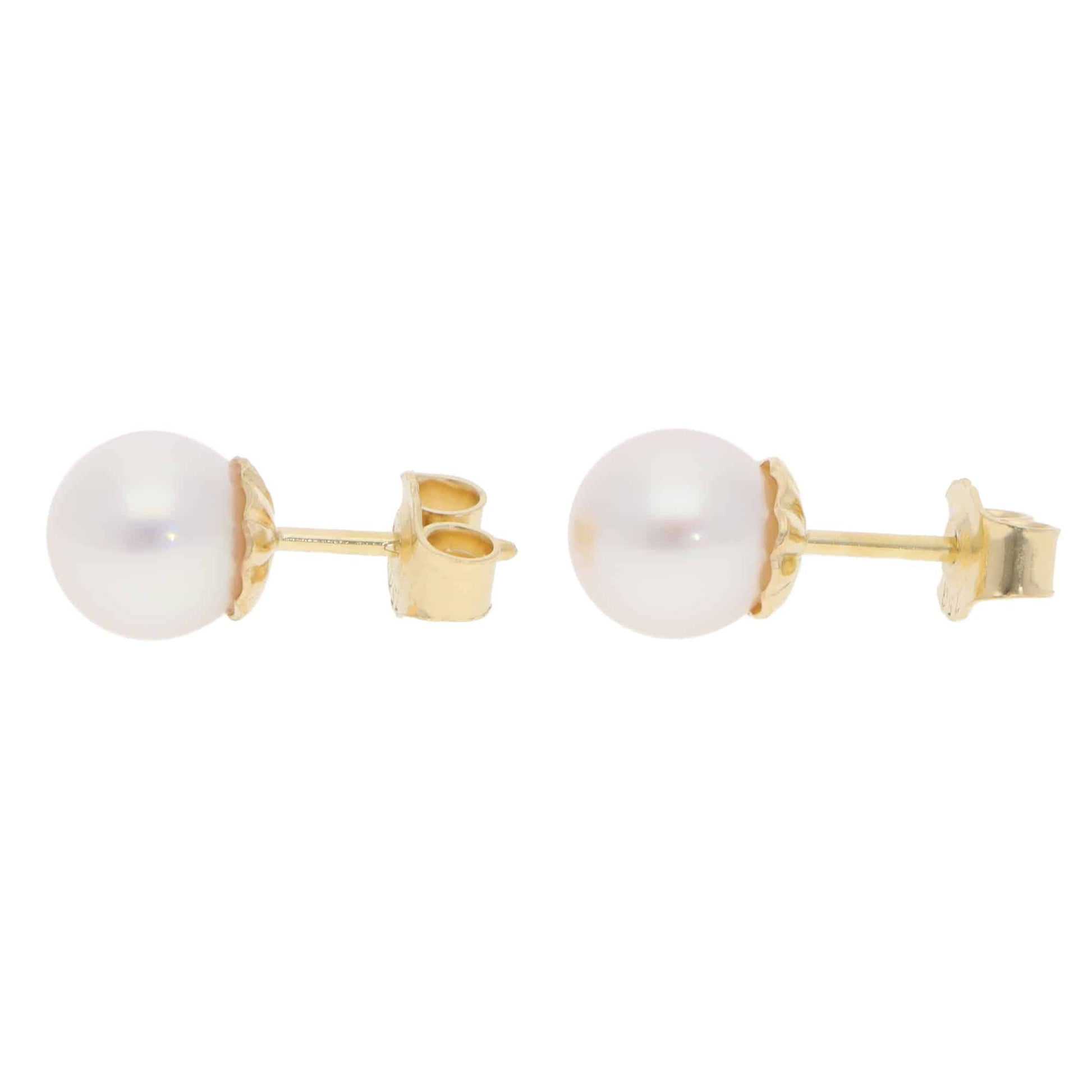 Modern 8mm Akoya Pearl Stud Earrings in Yellow Gold