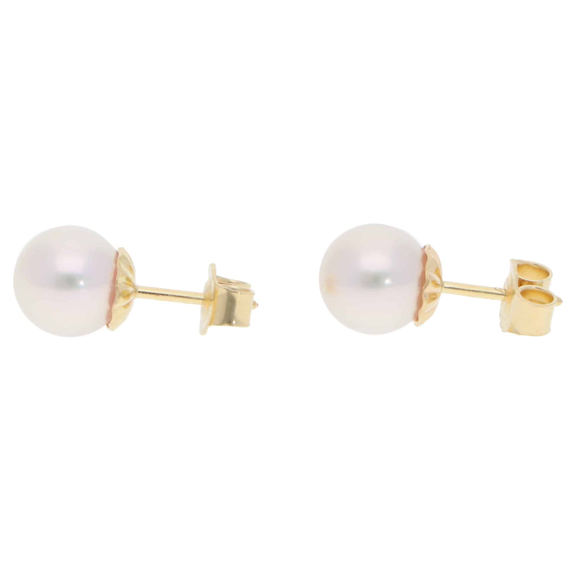 Contemporary Akoya Pearl Stud Earrings In 18 Carat Yellow Gold