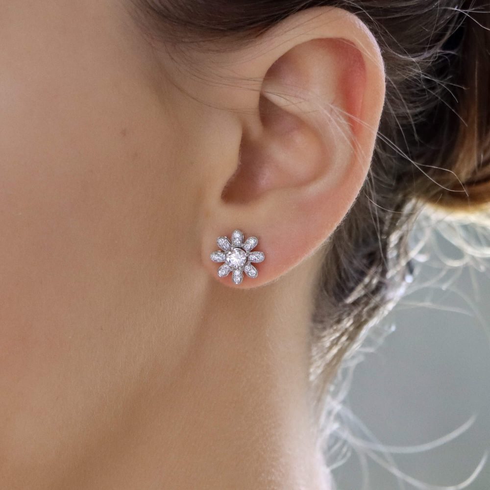 Interchangeable Ruby Sapphire Diamond Pearl Stud Earrings with Removeable Floral Surrounds