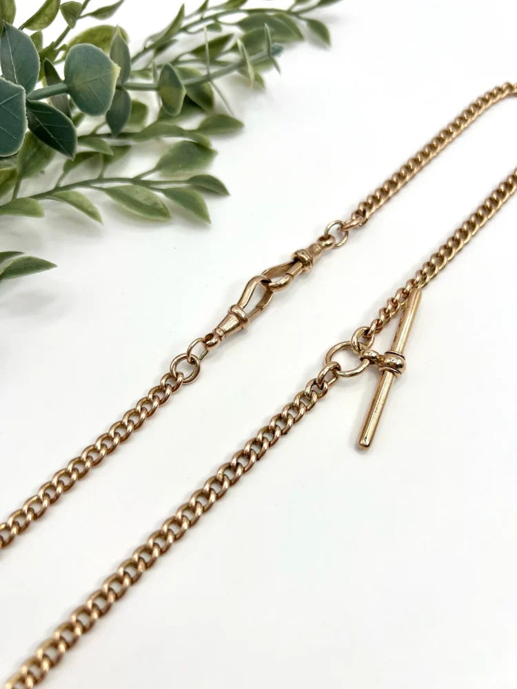 Edwardian Antique 9ct Rose Gold Curb Link Albert Chain Necklace