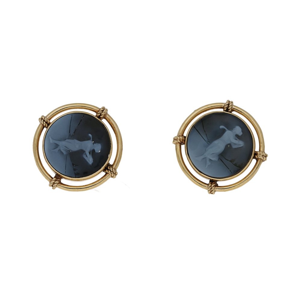 Victorian Antique Sardonyx Golfing Earrings