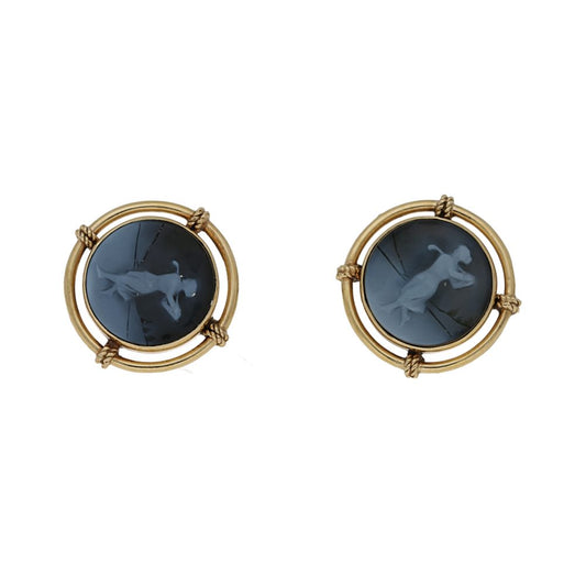 Victorian Antique Sardonyx Golfing Earrings