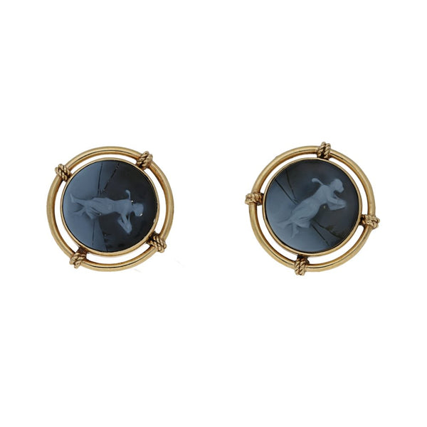 Victorian Antique Sardonyx Golfing Earrings