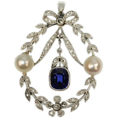Antique Belle Epoque Diamond and Pearl Pendant