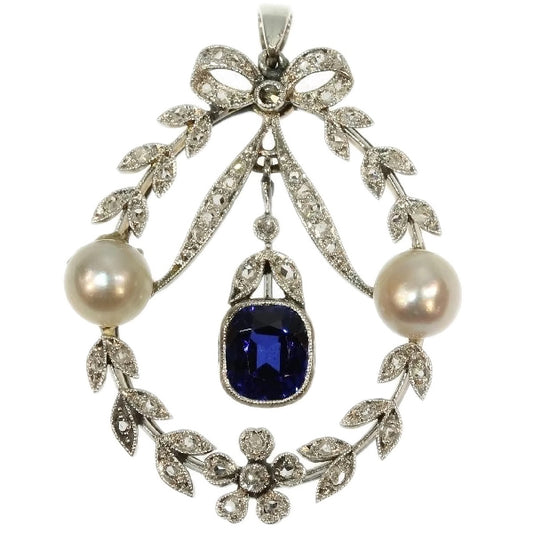 Antique Belle Epoque Diamond and Pearl Pendant
