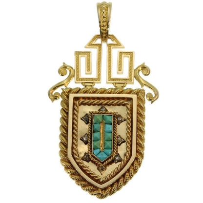 Antique French Victorian 18ct Yellow Gold Turquoise and Diamond Locket