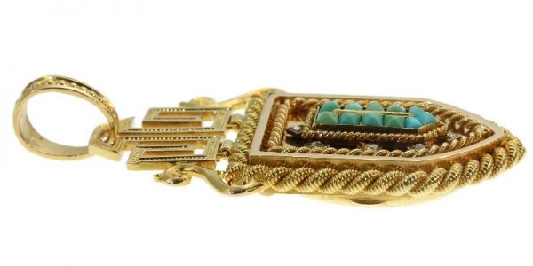Antique French Victorian 18ct Yellow Gold Turquoise and Diamond Locket