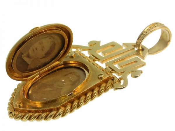 Antique French Victorian 18ct Yellow Gold Turquoise and Diamond Locket