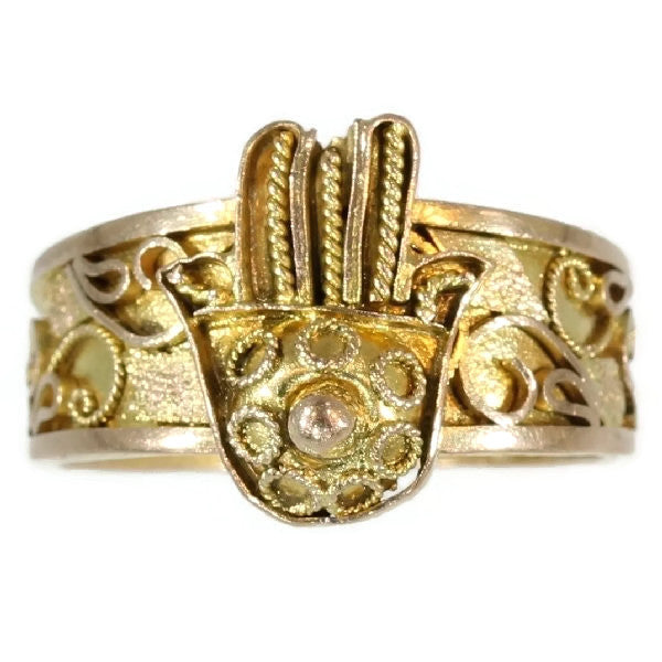 Antique Empire Gold Filigree Hand of Fatima Ring