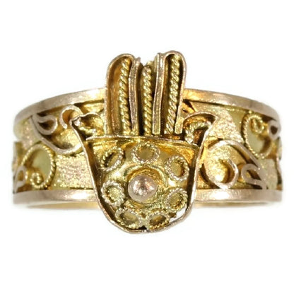 Antique Empire Gold Filigree Hand of Fatima Ring