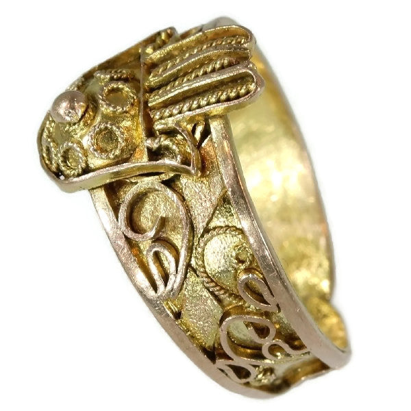 Antique Empire Gold Filigree Hand of Fatima Ring