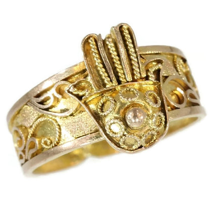 Antique Empire Gold Filigree Hand of Fatima Ring
