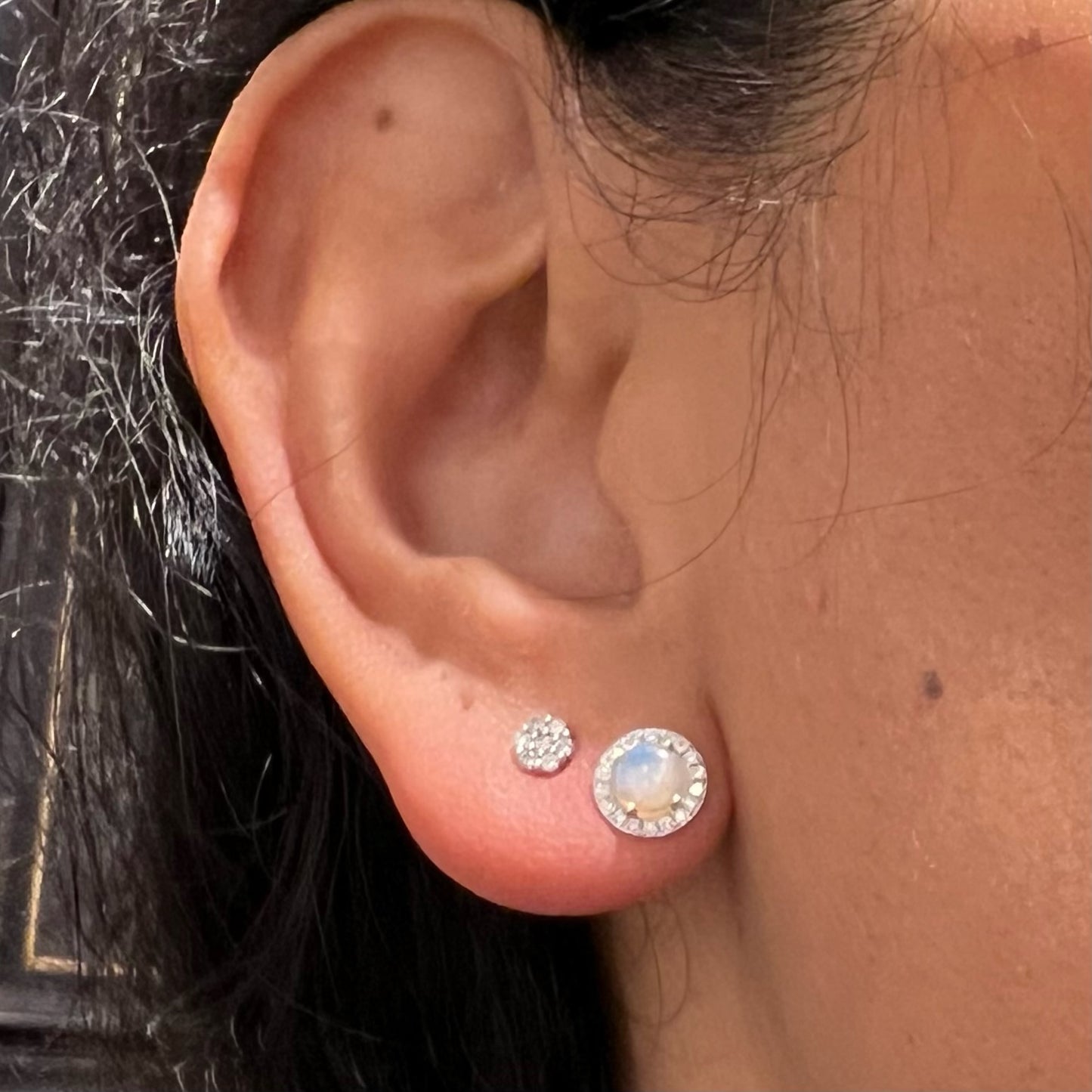 Modern 14 Carat Gold Opal and Diamond Round Cluster Stud Earrings