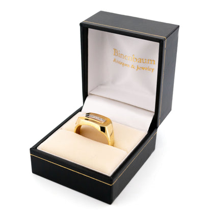 Retro 14 Carat Yellow and White Gold Diamond Signet Ring