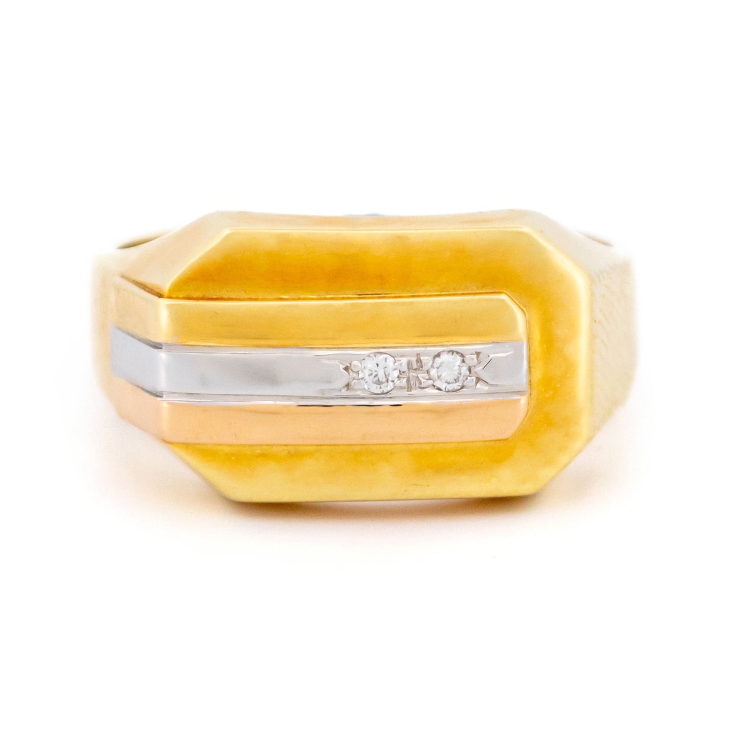 Retro 14 Carat Yellow and White Gold Diamond Signet Ring
