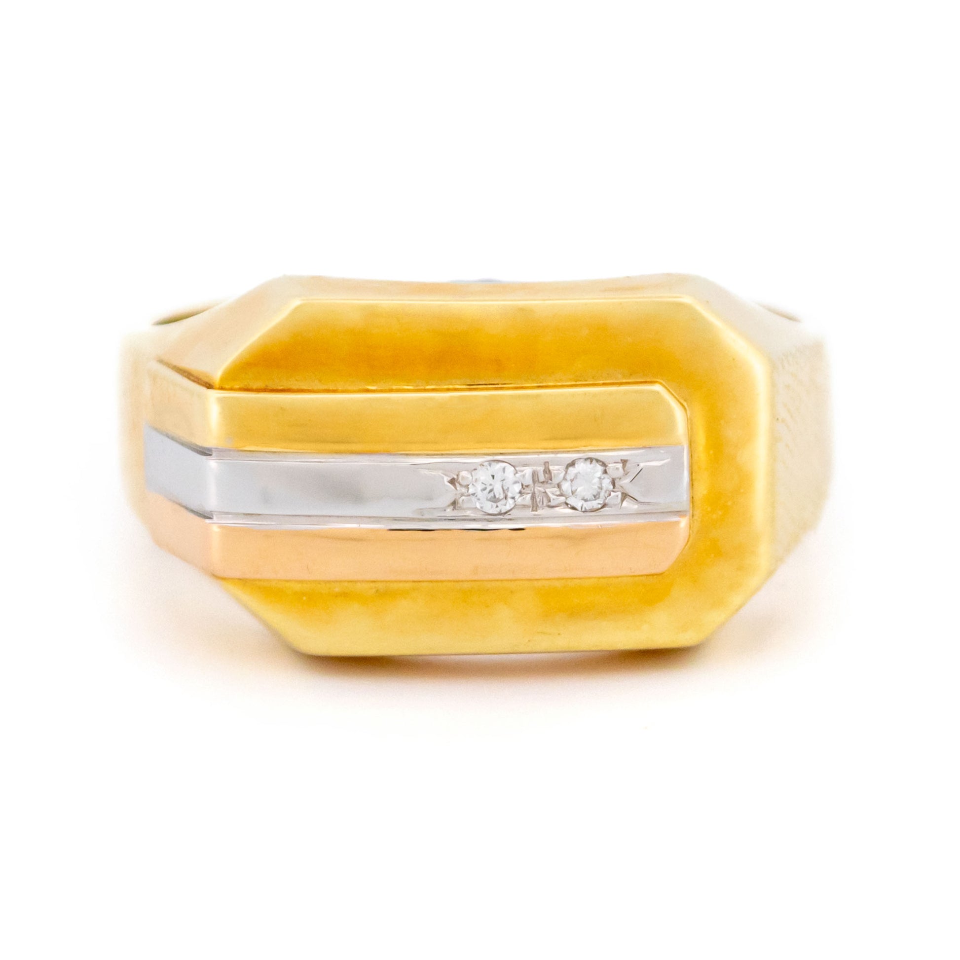 Retro 14 Carat Yellow and White Gold Diamond Signet Ring