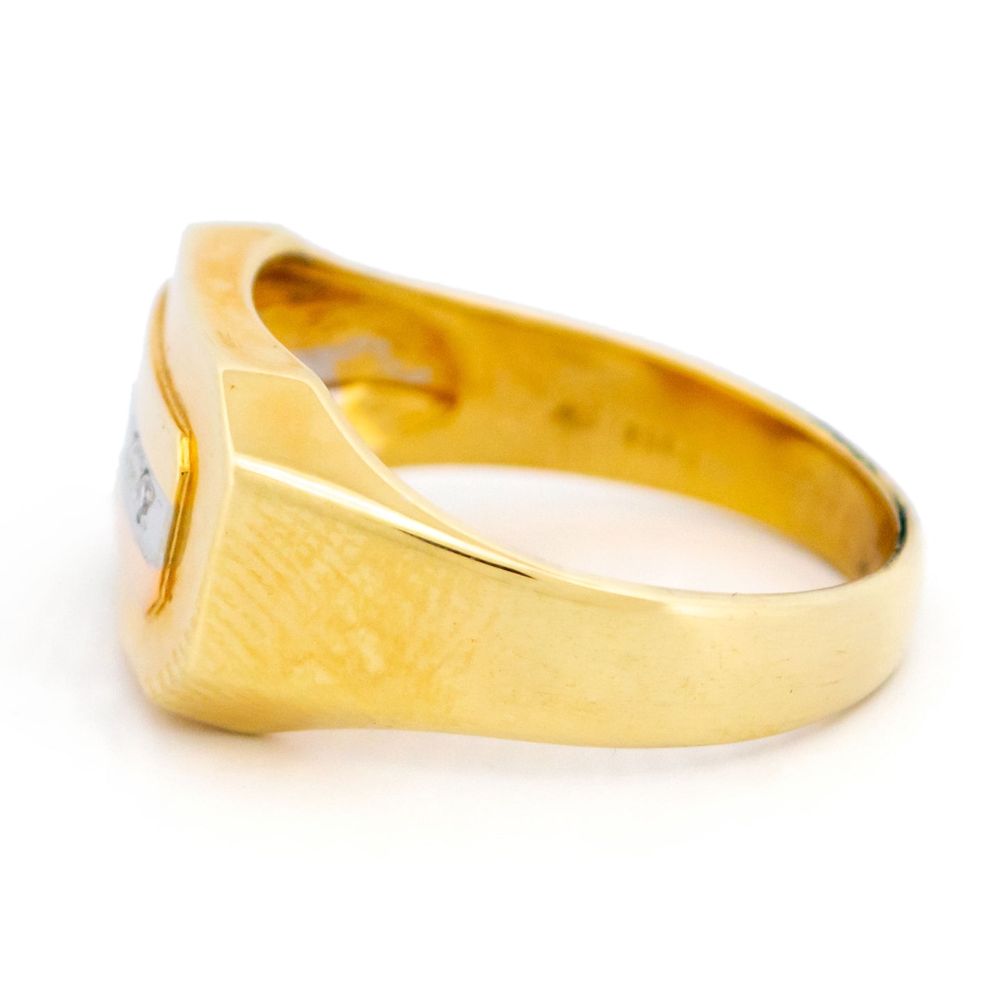 Retro 14 Carat Yellow and White Gold Diamond Signet Ring