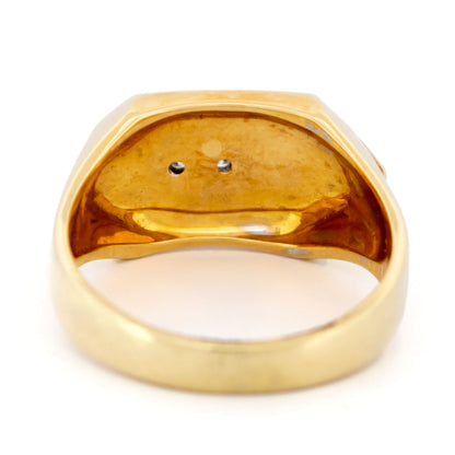 Retro 14 Carat Yellow and White Gold Diamond Signet Ring
