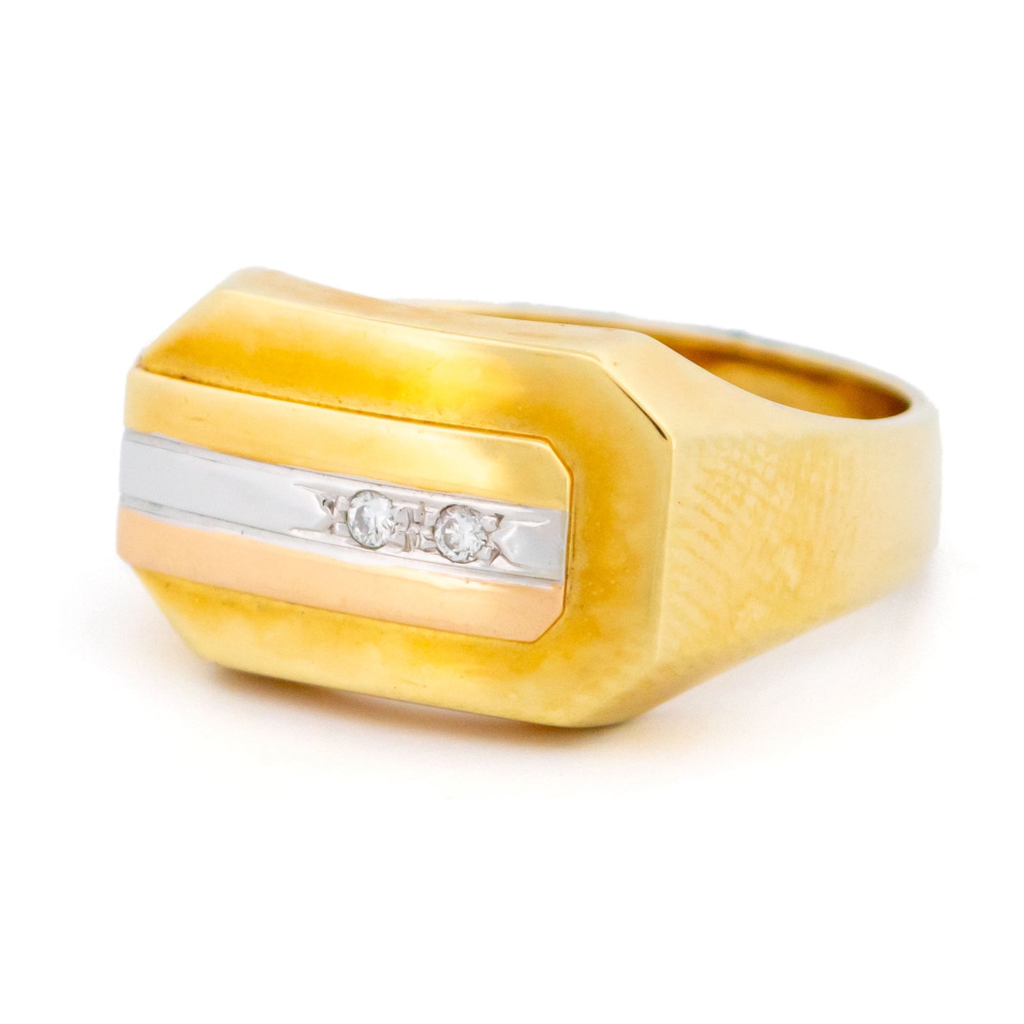 Retro 14 Carat Yellow and White Gold Diamond Signet Ring