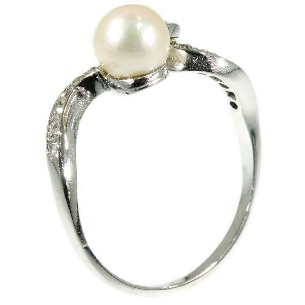 Antique Belle Epoque Diamond and Pearl Toi et Moi Ring