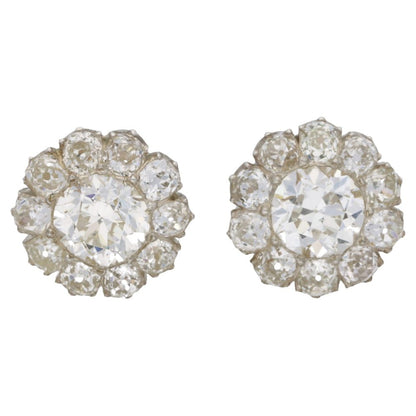 Antique Victorian Diamond Cluster Stud Earrings