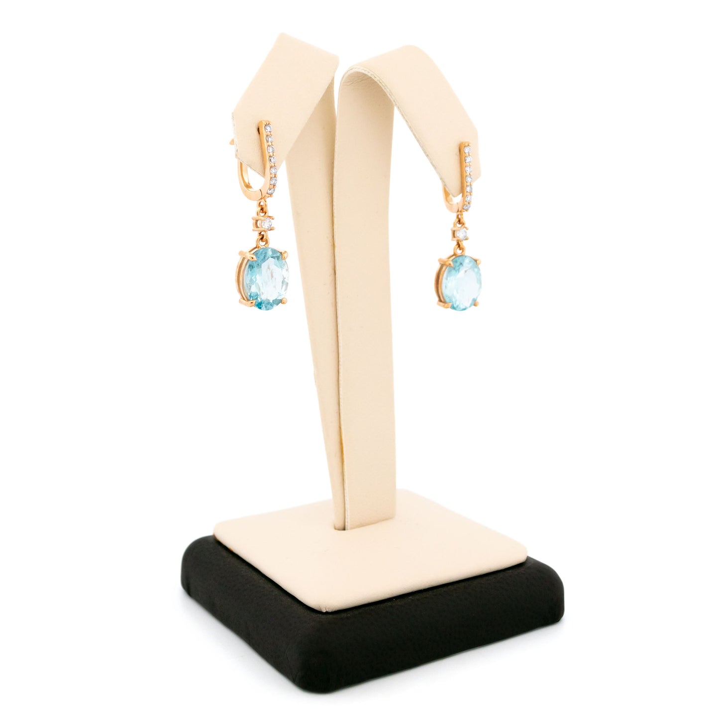 Contemporary 14 Carat Yellow Gold Aquamarine and Diamond Drop Earrings
