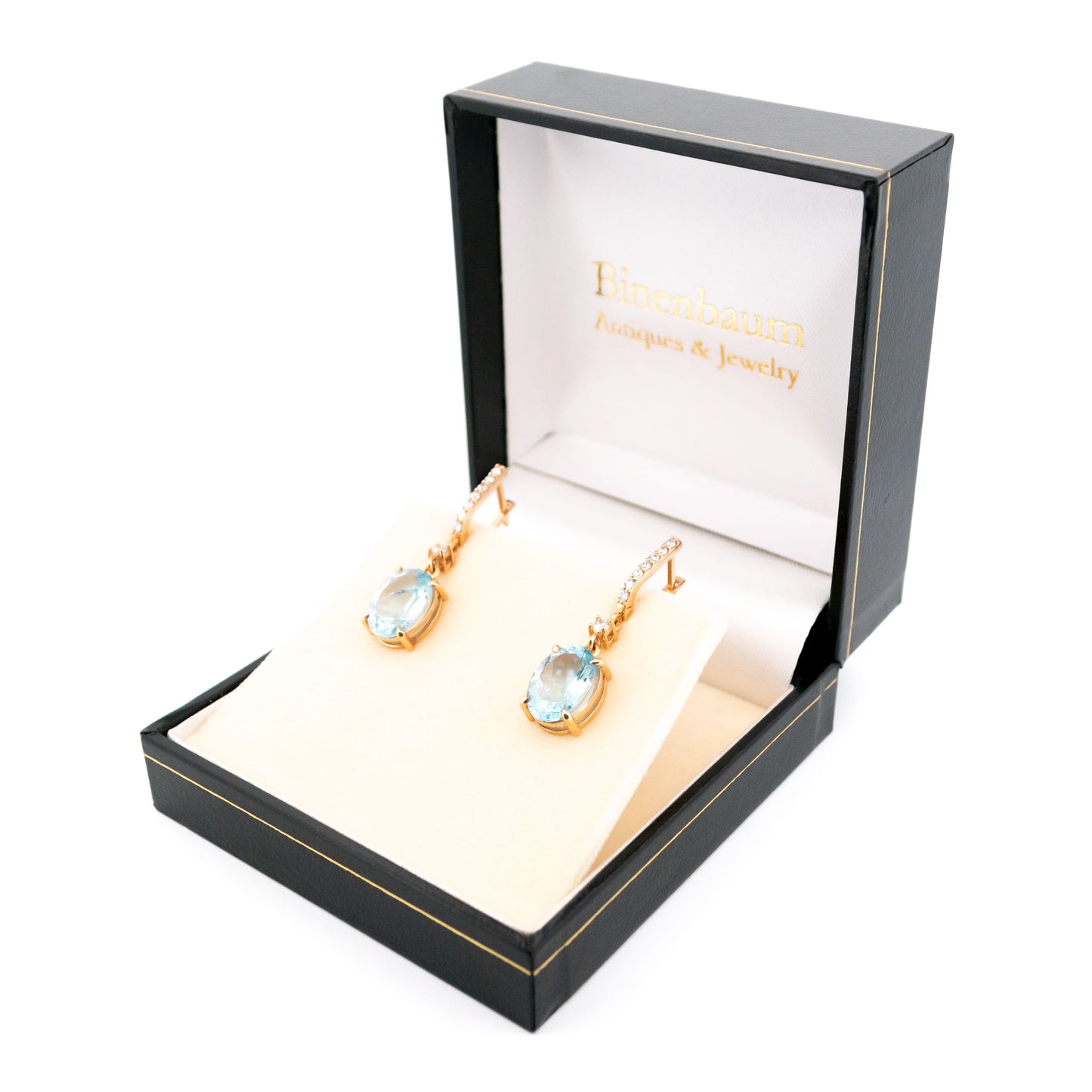 Contemporary 14 Carat Yellow Gold Aquamarine and Diamond Drop Earrings