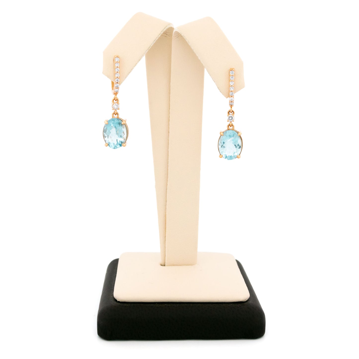 Contemporary 14 Carat Yellow Gold Aquamarine and Diamond Drop Earrings