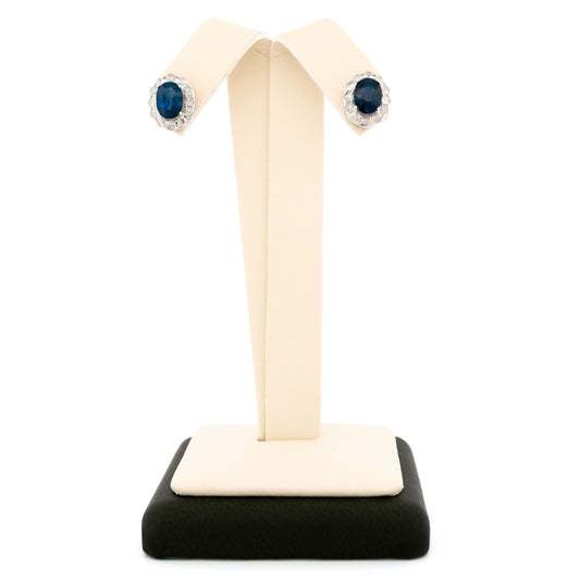 1.80cts Sapphire and Rose Cut Diamond Cluster Earrings in 18ct White Gold 