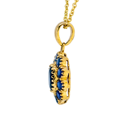 Modern 14 Carat Yellow Gold Sapphire Oval Cluster Pendant, 1.50 Carats